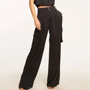 NEW NWOT RAMY BROOK SATIN RUMER WIDE STRAIGHT CARGO PANTS PLEATED HIGH RISE sz 2